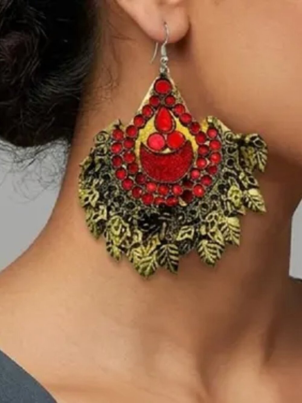 Handmade Afghan Kuchi Earrings: Red Glass Boho Jewelry